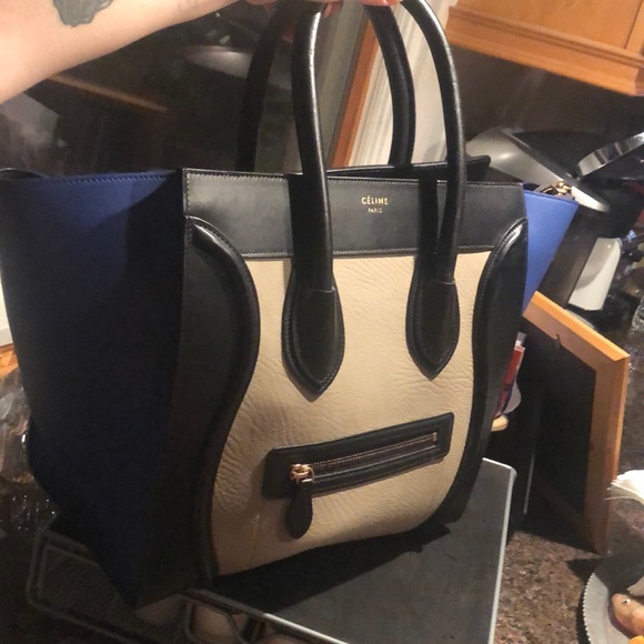 Celine tricolor tote in blue and beige. - Picture 8 of 8